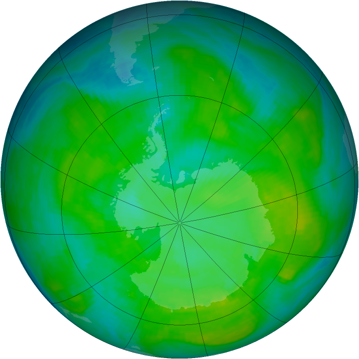 Antarctic ozone map for 31 December 1986